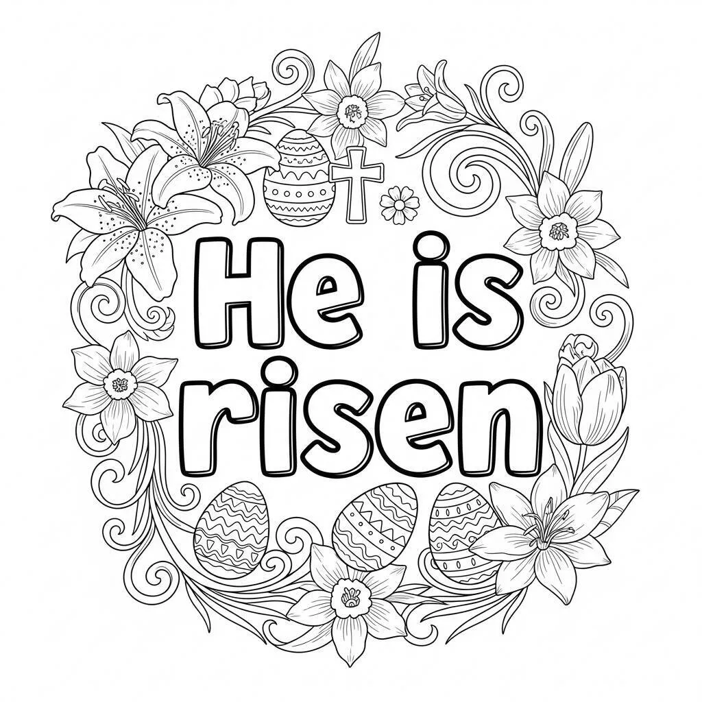 Desenho de Páscoa com Frases Inspiradoras para Colorir