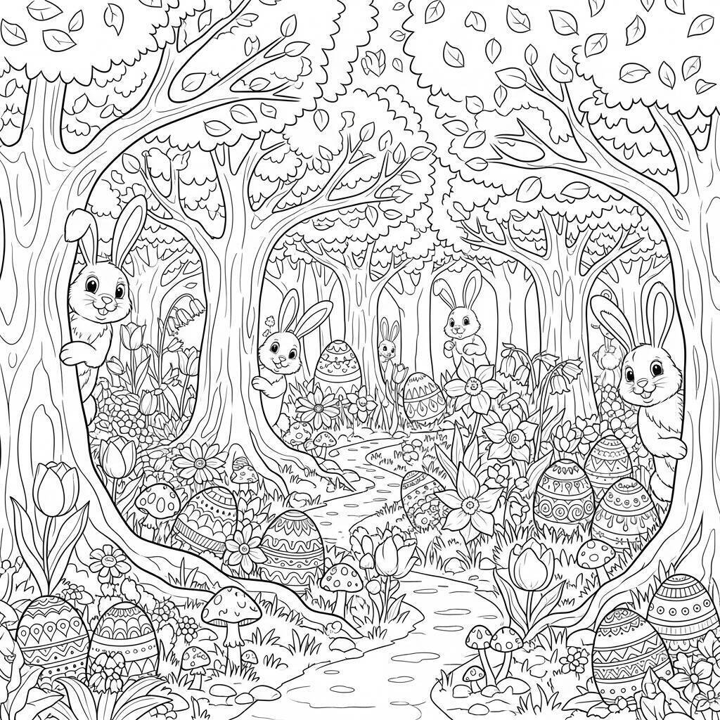 Malvorlage Ostern im Wald