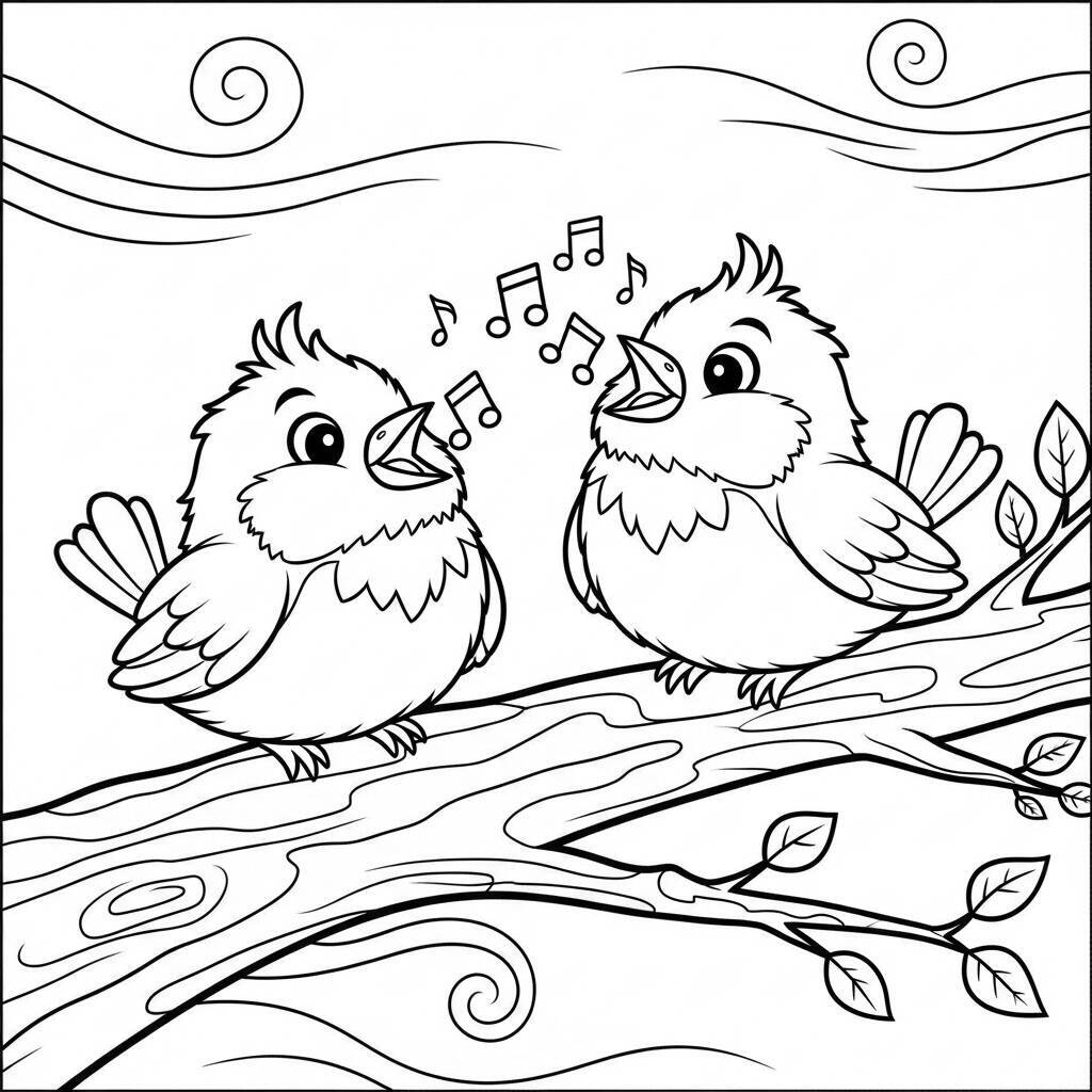 Desenho de Pássaros Cantando para Colorir