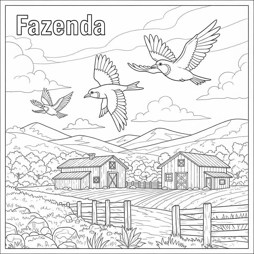 Desenho de Pássaros na Fazenda para Colorir