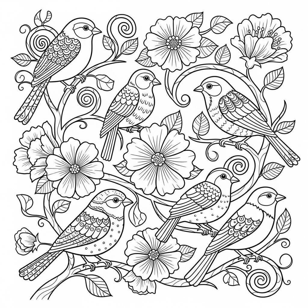 Pagina da colorare di uccelli