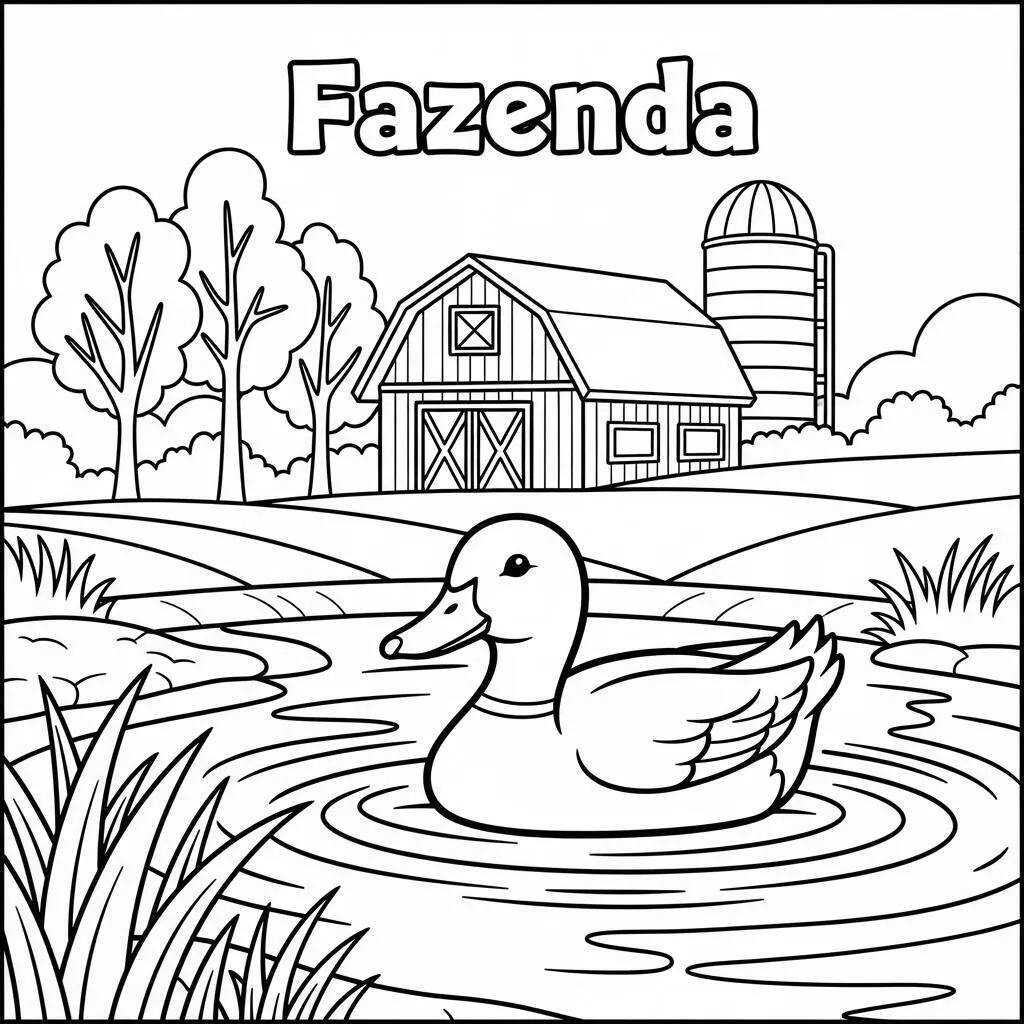 Desenho de Pato na Fazenda para Colorir
