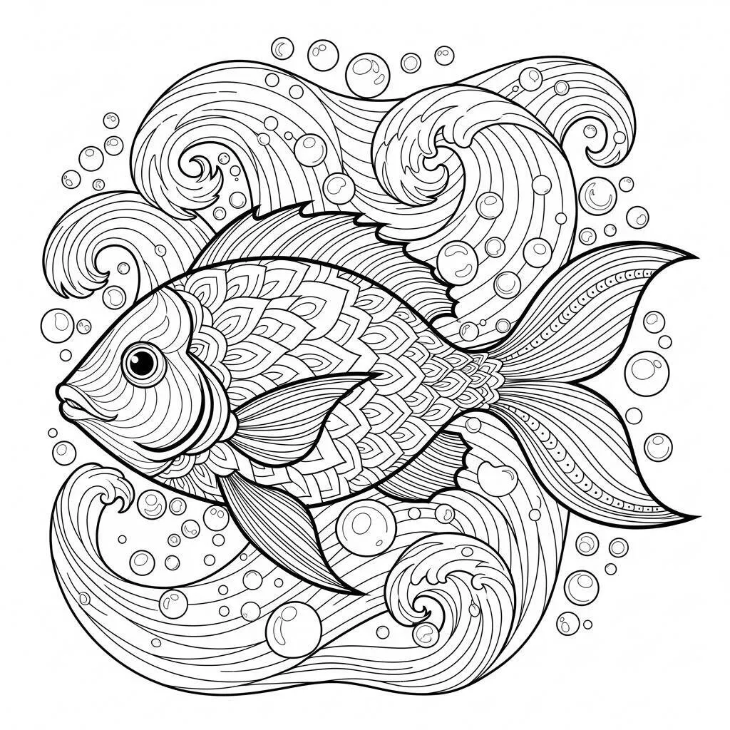 Desenho de Peixe Mandala para Colorir