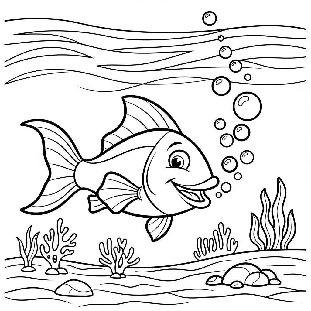 Coloriage Poisson avec des bulles