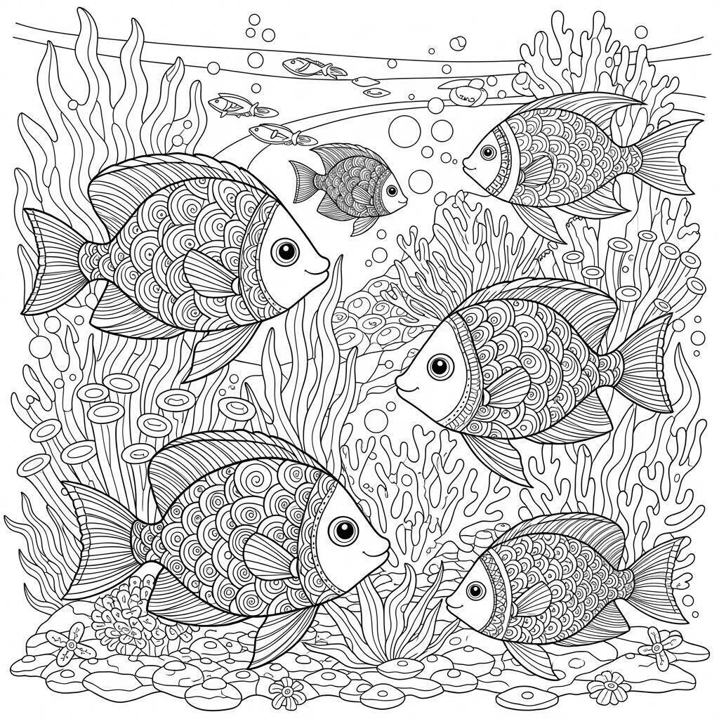 Coloriage de poisson avec des couleurs vives