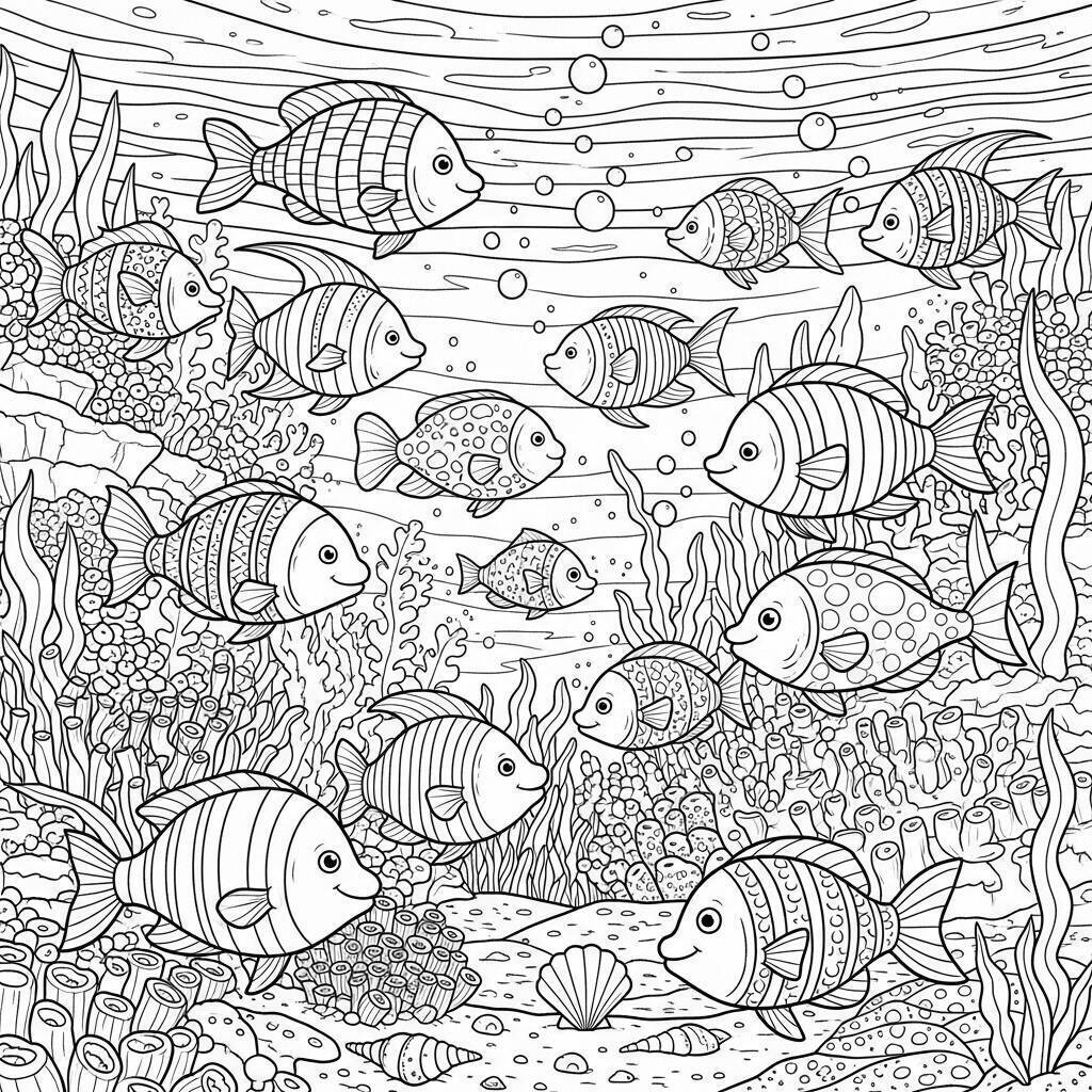Coloriage de poisson avec des couleurs arc-en-ciel