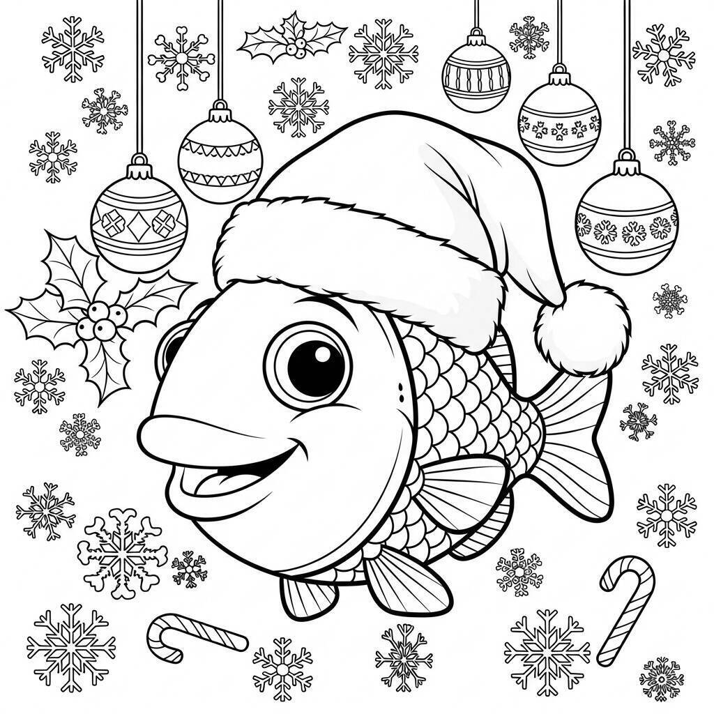 Coloriage de poisson de Noël