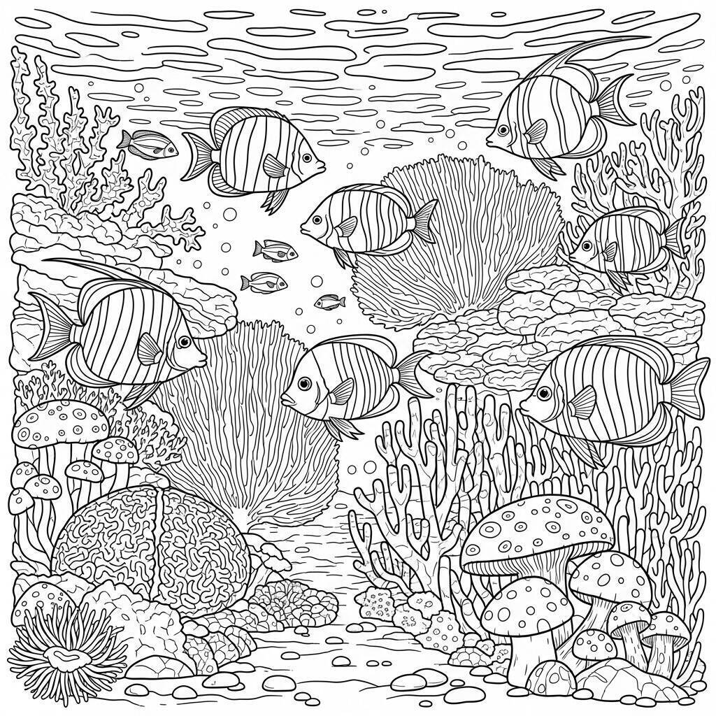 Coloriage de poissons et de coraux colorés