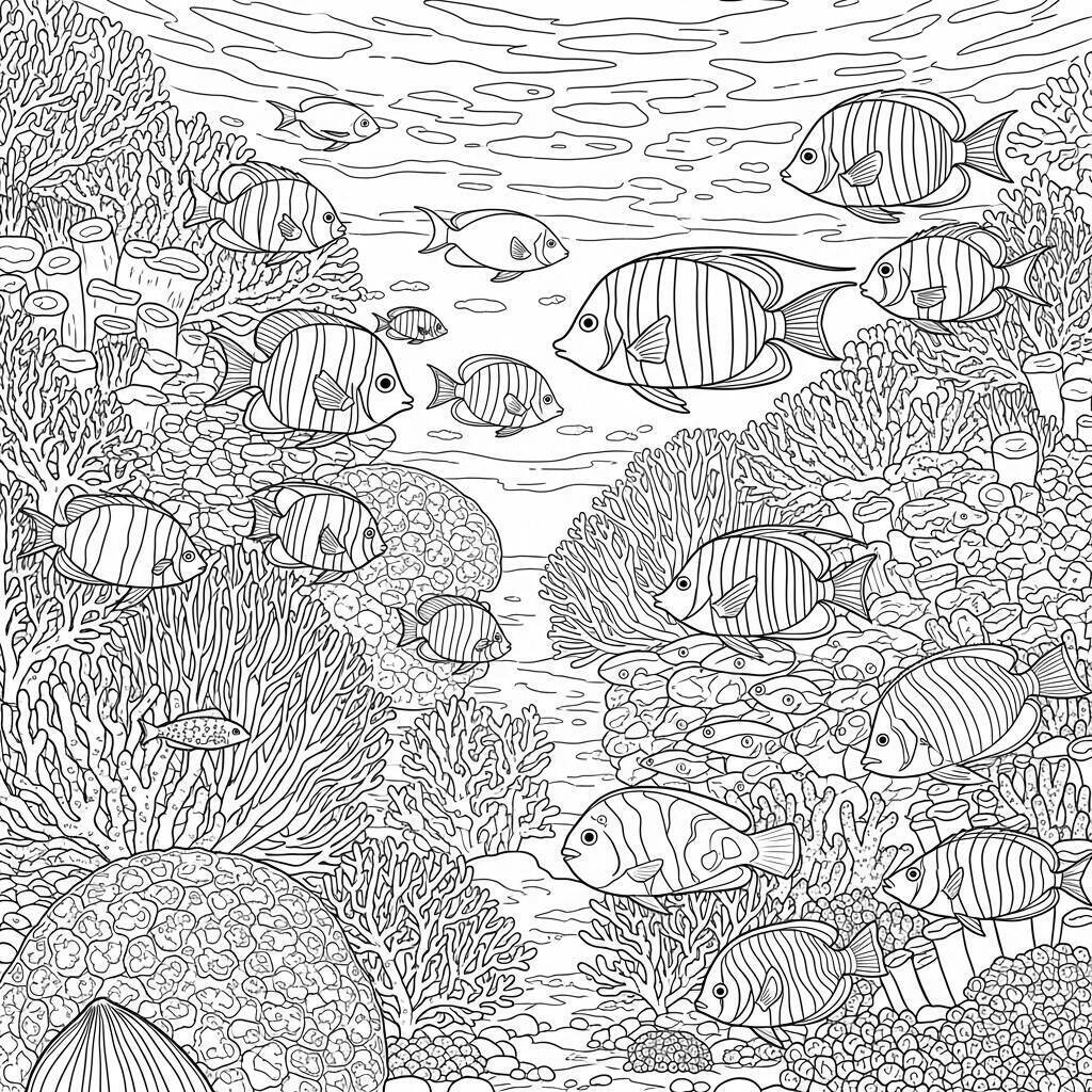 Coloriage de poissons et de coraux