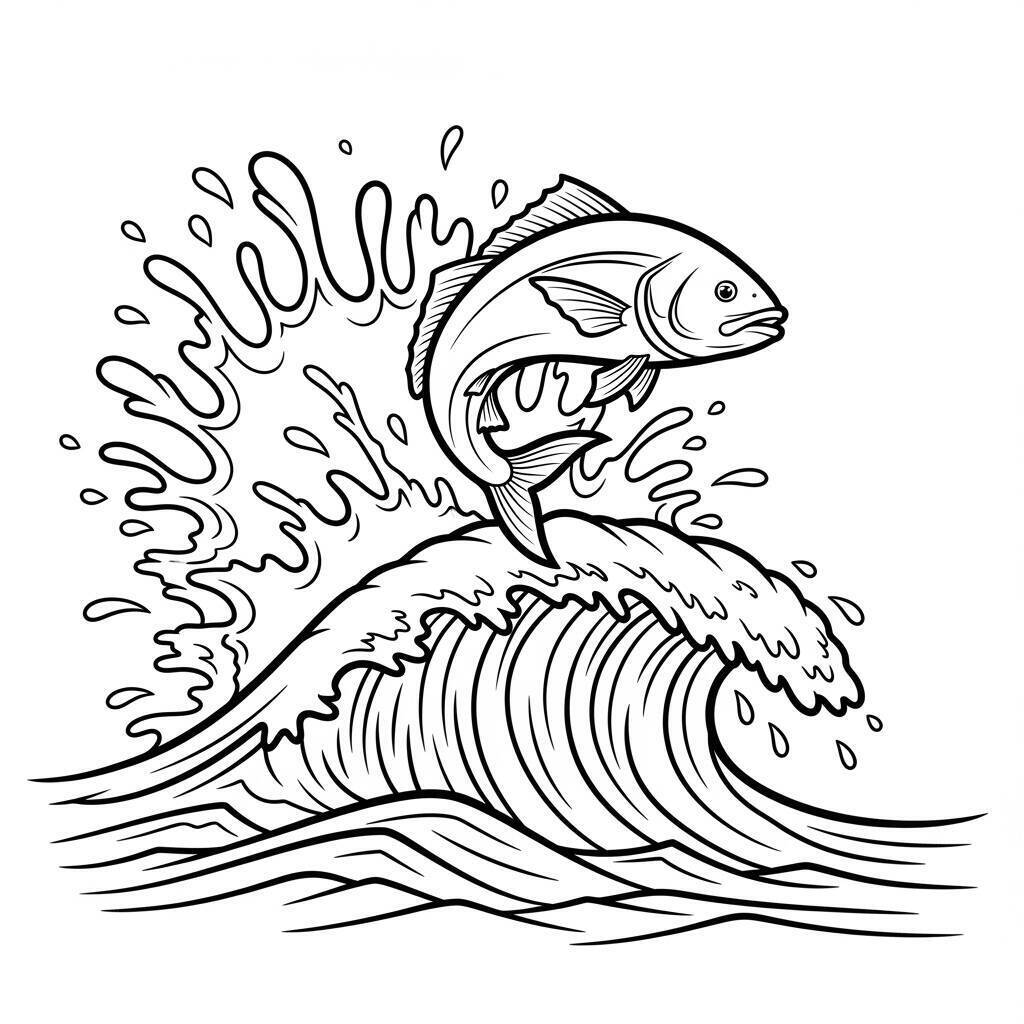 Coloriage poisson et vague