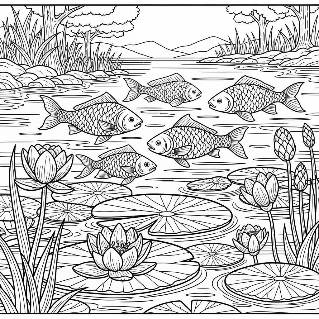 Coloriage Poisson dans un lac