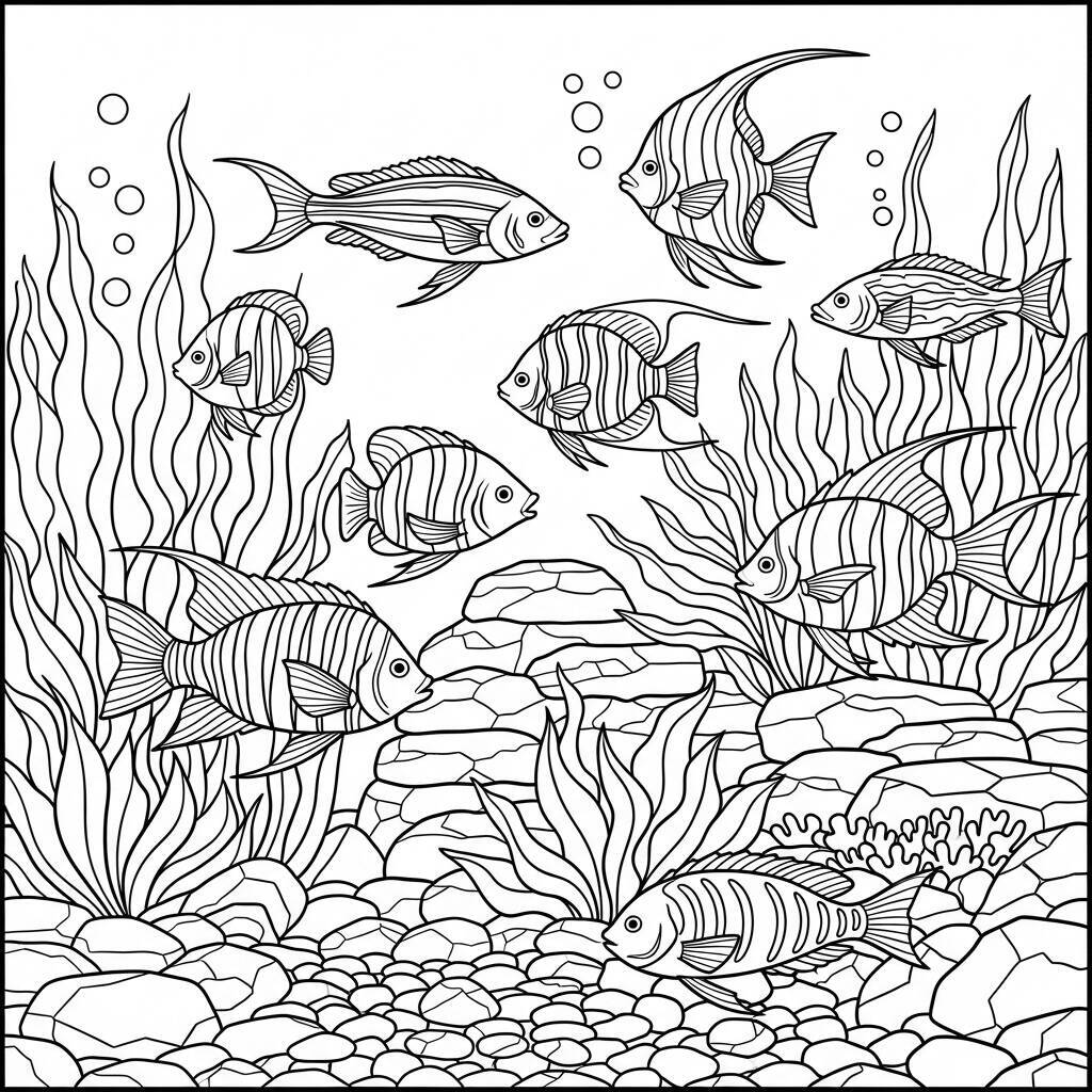 Coloriage Poissons dans l'Aquarium