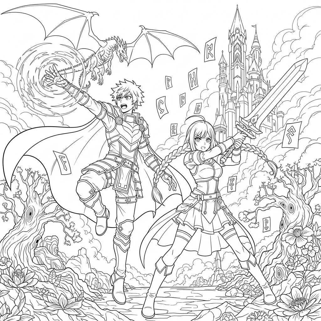 Desenho de Personagens Anime para Colorir