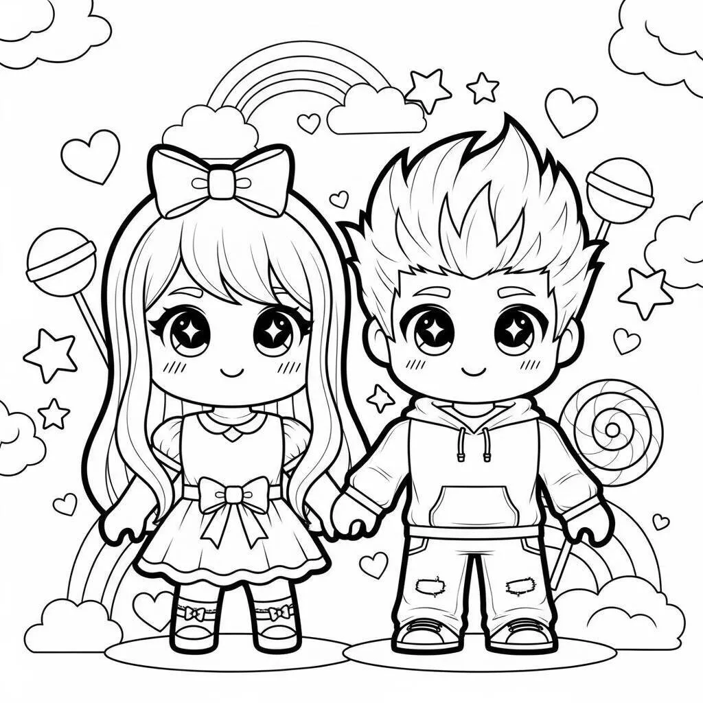 Desenho de Personagens Kawaii do Roblox para Colorir