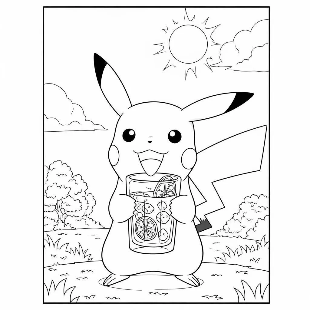 Desenho de Pikachu com Bala de Limonada para Colorir