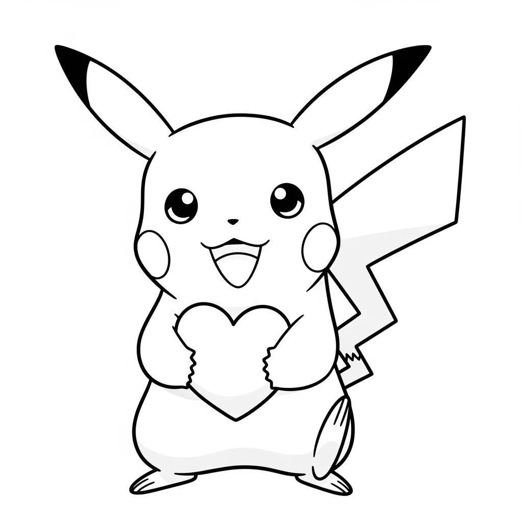 Desenho de Pikachu com Coração para Colorir