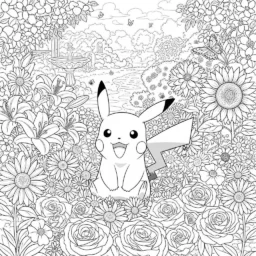 Pikachu mit Blumen Malseite