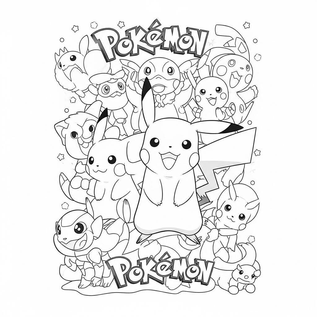 Desenho de Pikachu e Amigos para Colorir