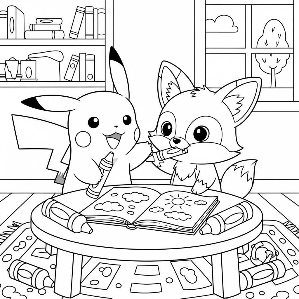 Desenho de Pikachu e seu Melhor Amigo para Colorir