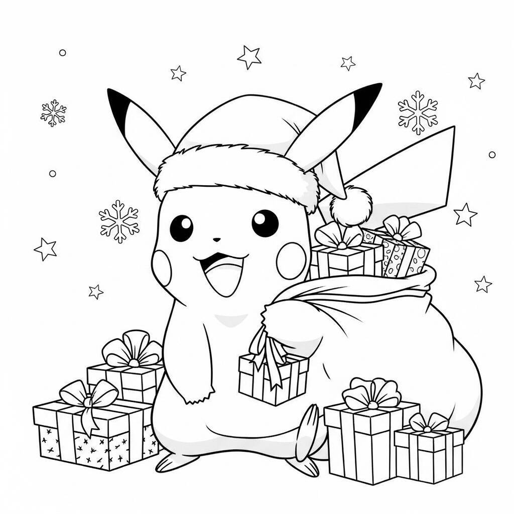 Desenho de Pikachu no Natal para Colorir