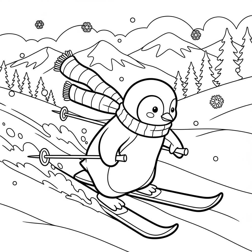 Malvorlage Skifahren Pinguin