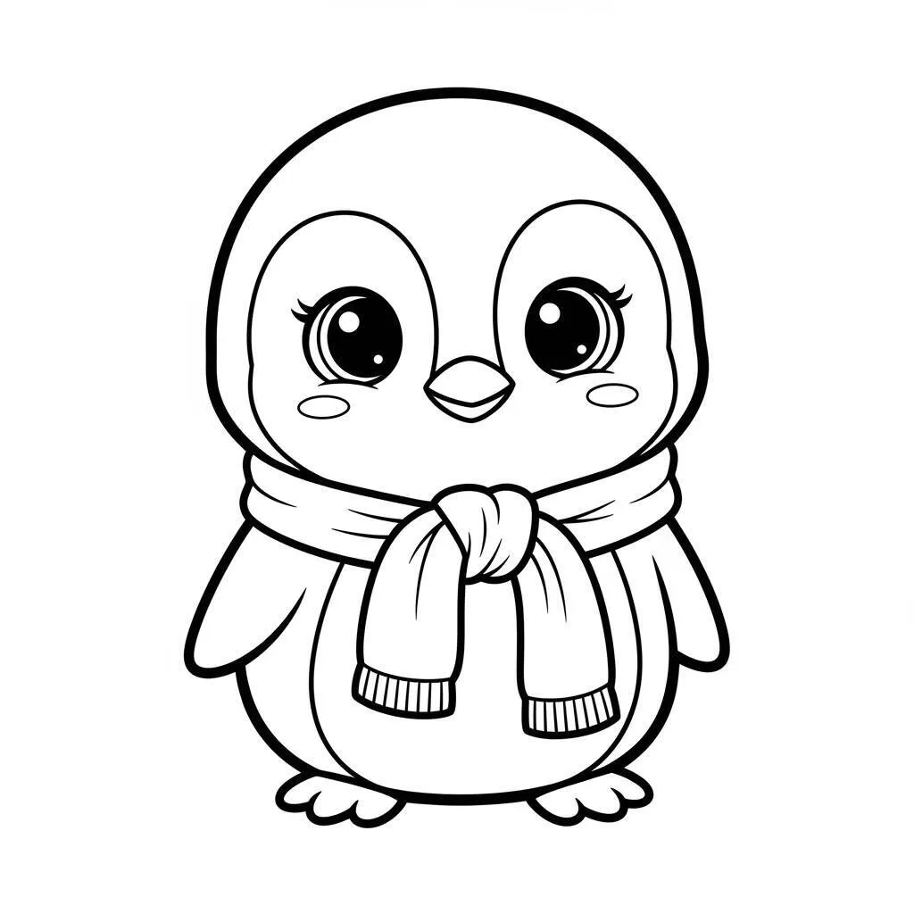 Desenho de Pinguim Kawaii para Colorir