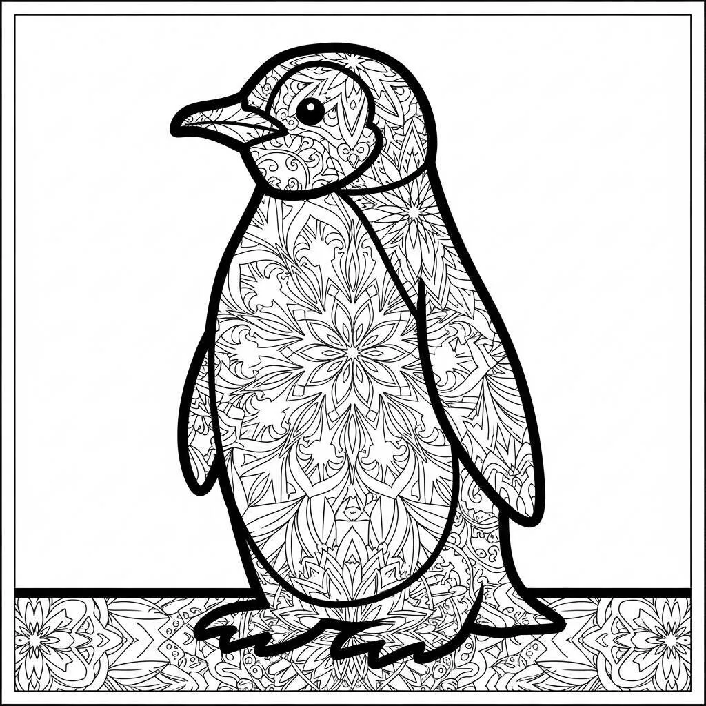 Desenho de Pinguim Mandala para Colorir