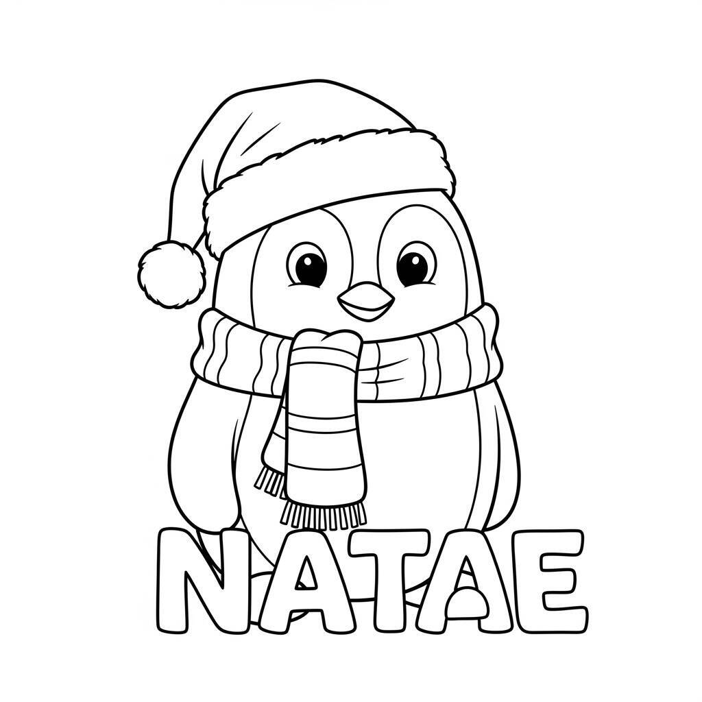 Desenho de Pinguim Natalino para Colorir