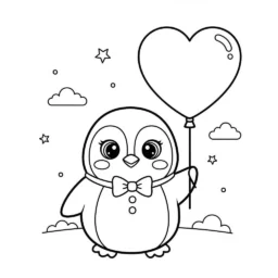 Desenho de Pinguim com Coração para Colorir