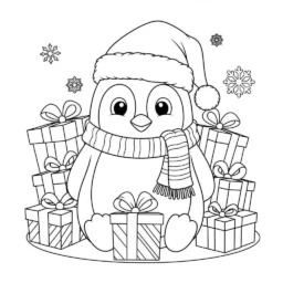 Desenho de Pinguim de Natal para Colorir