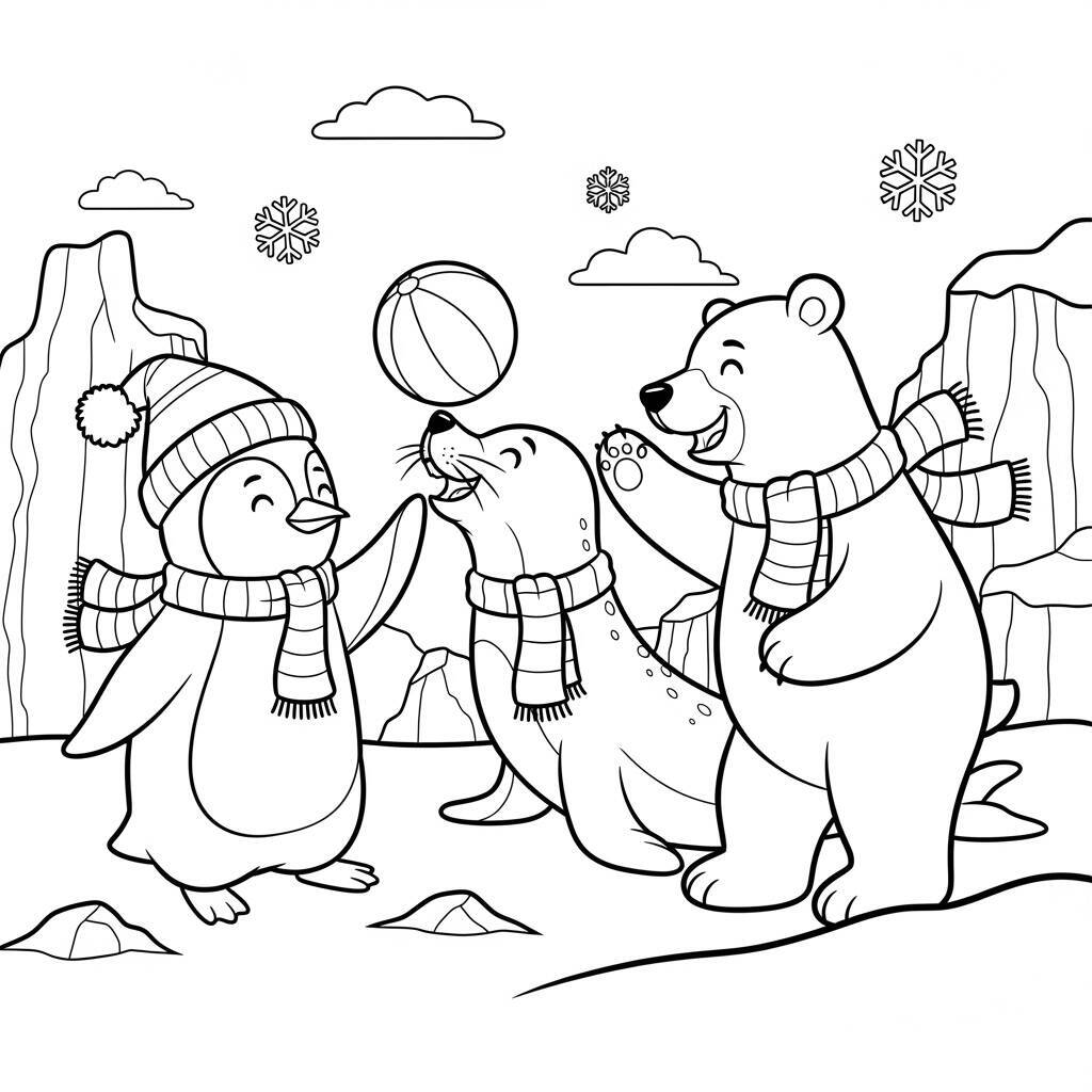 Penguin and Friends Coloring Page