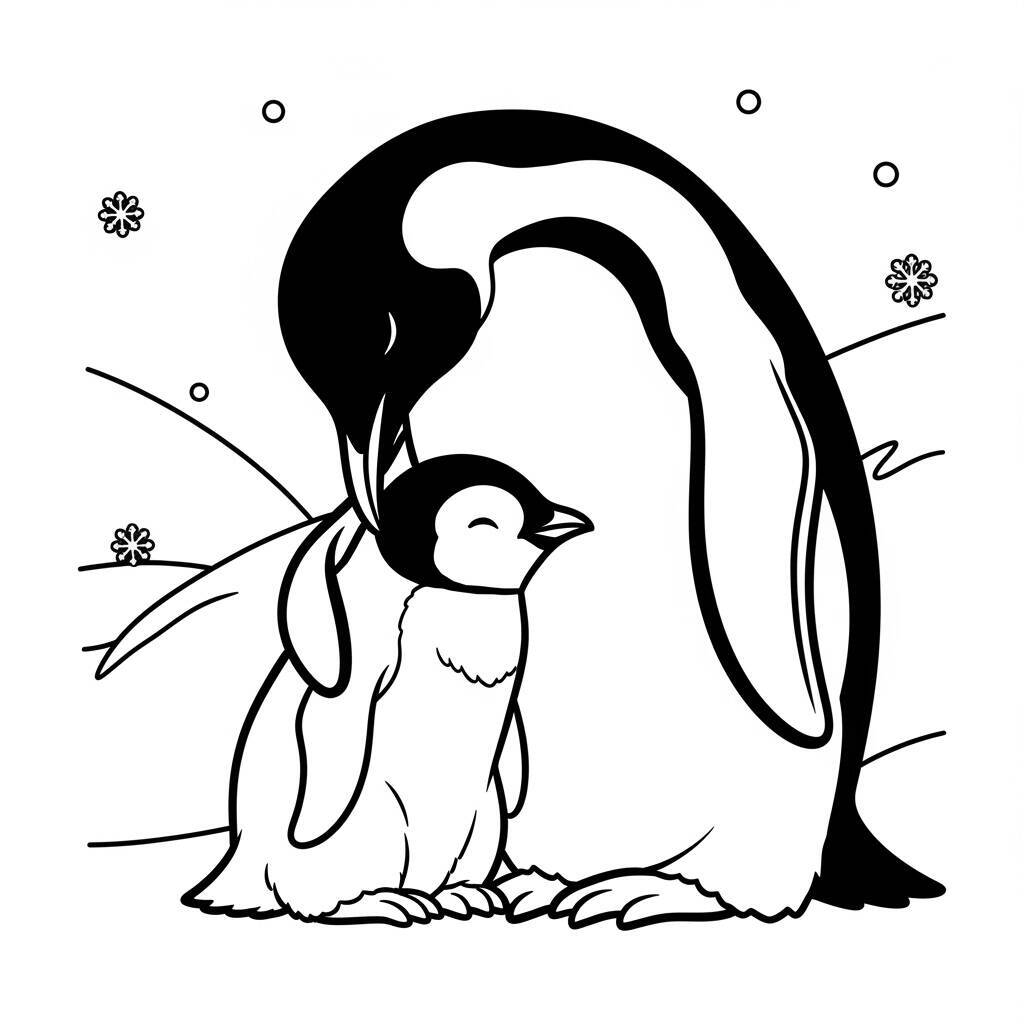Penguin and a Baby Penguin Coloring Page