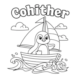 Desenho de Pinguim em uma Balsa para Colorir