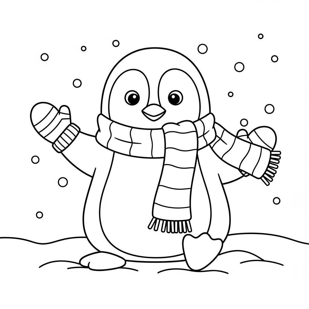 Penguin in Winter Coloring Page