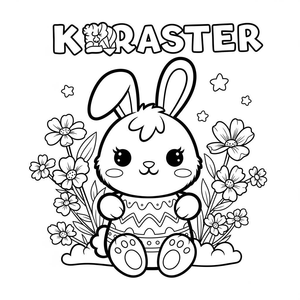 Desenho de Pintura de Coelhos Kawaii para Colorir
