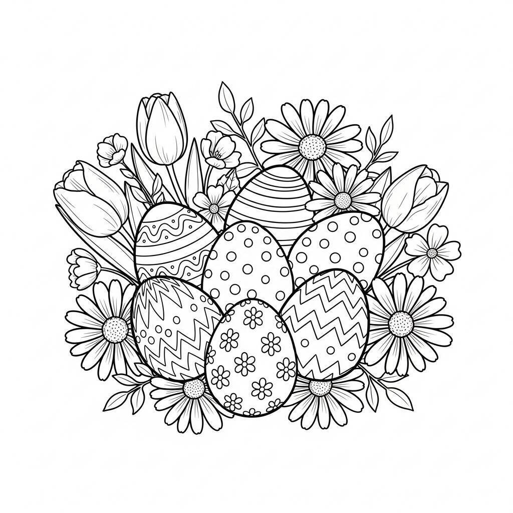 Ostergemälde mit Blumen zum Ausmalen