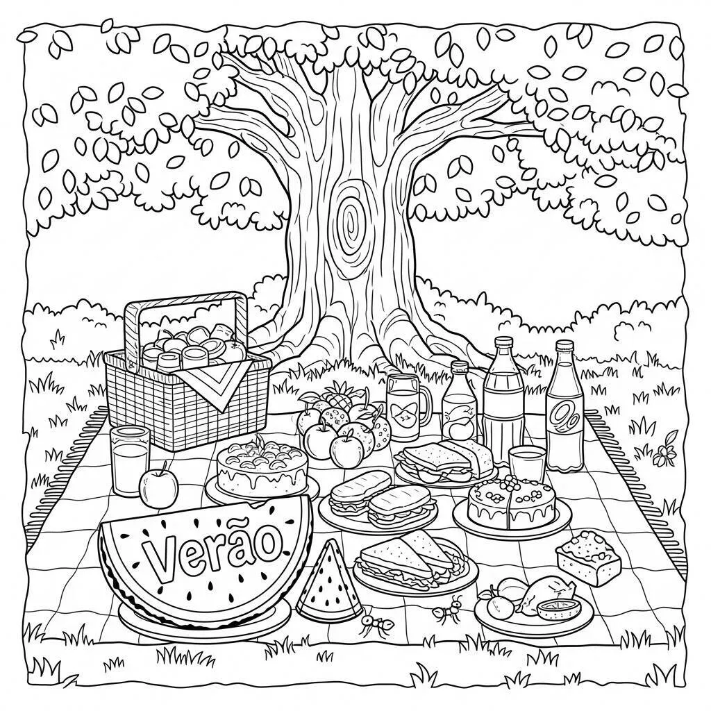 Desenho de Piquenique de Verão para Colorir