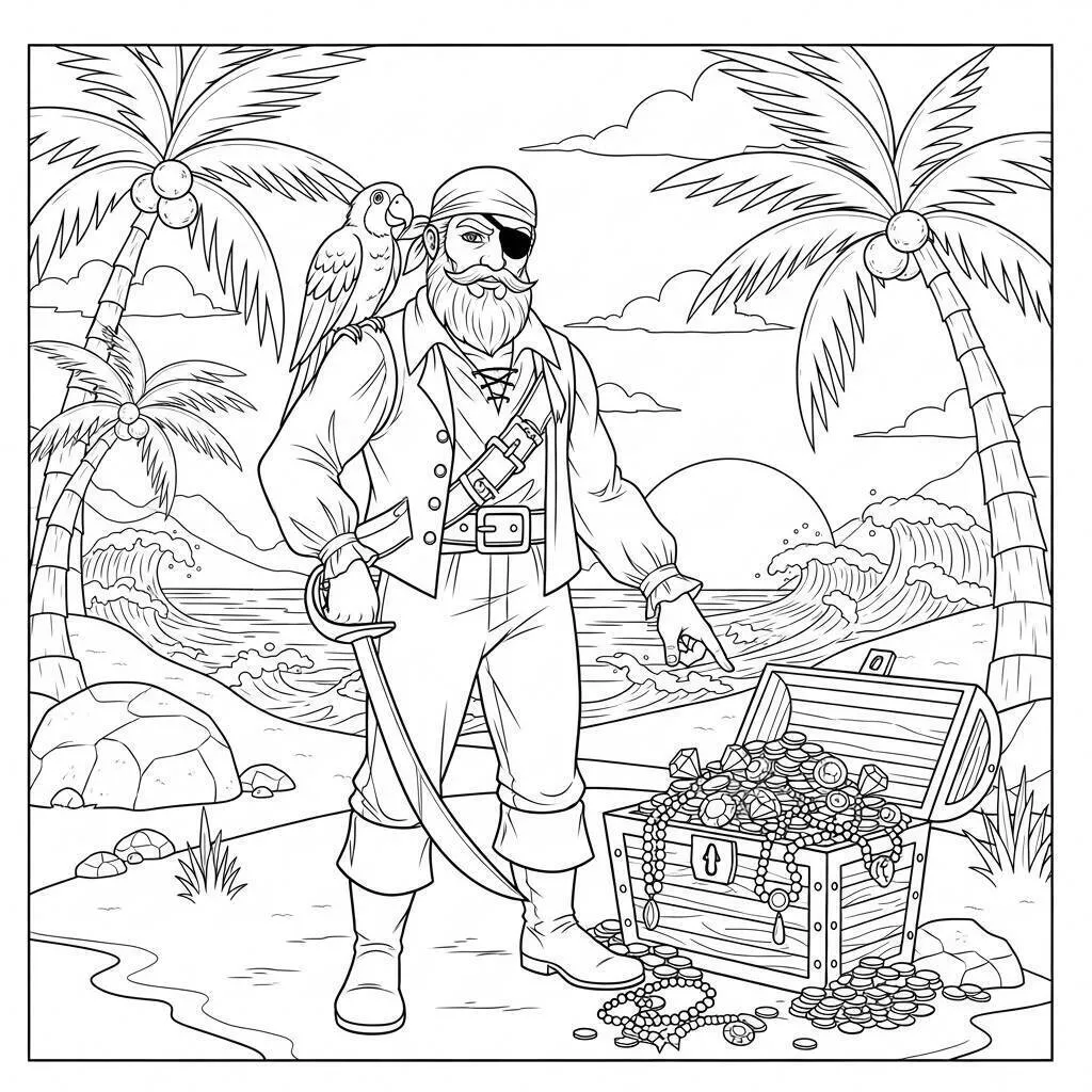 Desenho de Pirata Aventureiro para Colorir