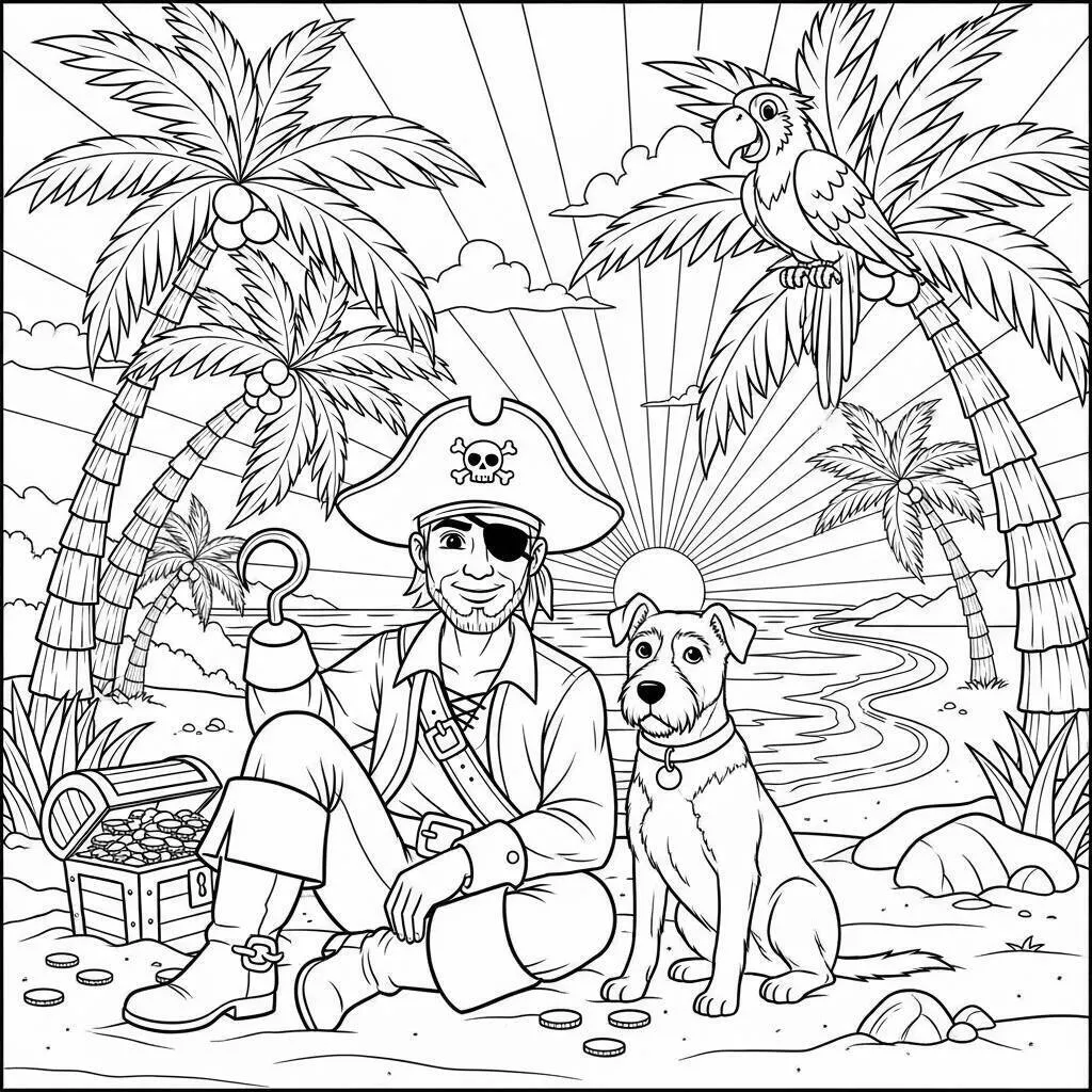 Desenho de Pirata com Companheiro para Colorir