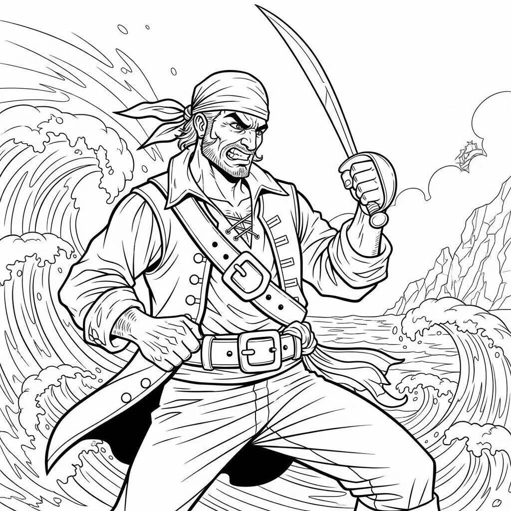 Desenho-de-Pirata-com-Espada-para-Colorir Desenho de Pirata com Espada para Colorir