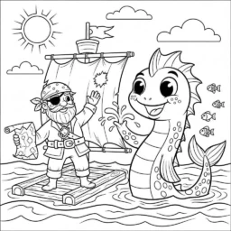 Desenho de Pirata e Monstro Marinho para Colorir