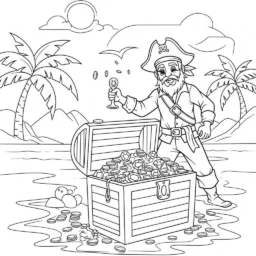 Desenho de Pirata e Tesouro para Colorir