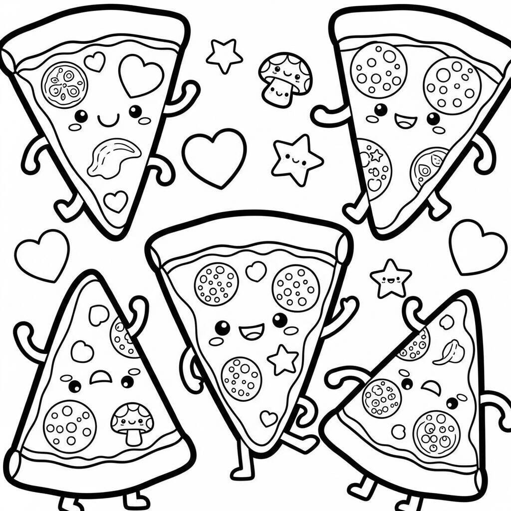 Desenho de Pizza Kawaii para Colorir