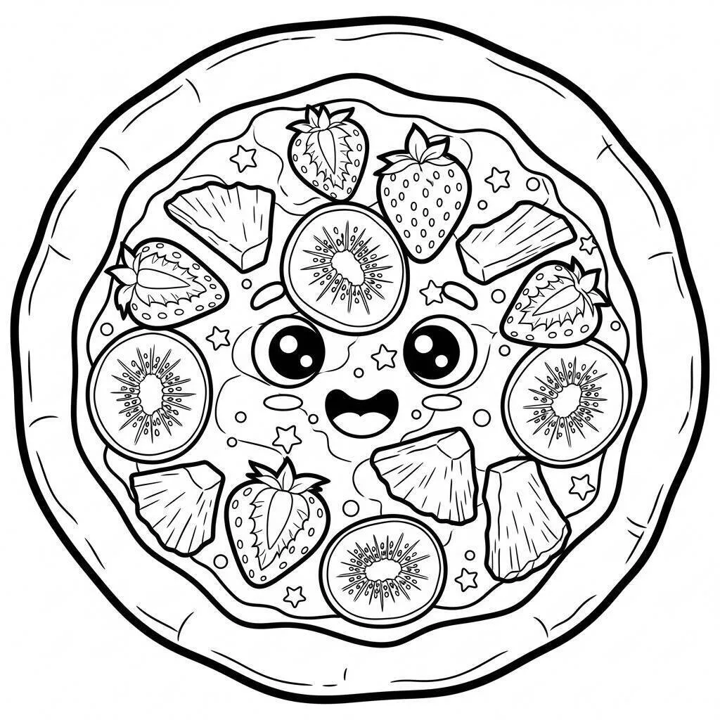 Desenho de Pizza com Frutas para Colorir
