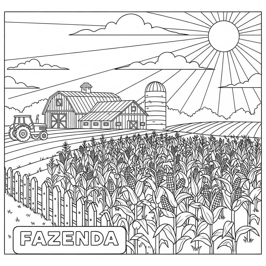 Desenho de Plantação de Milho na Fazenda para Colorir