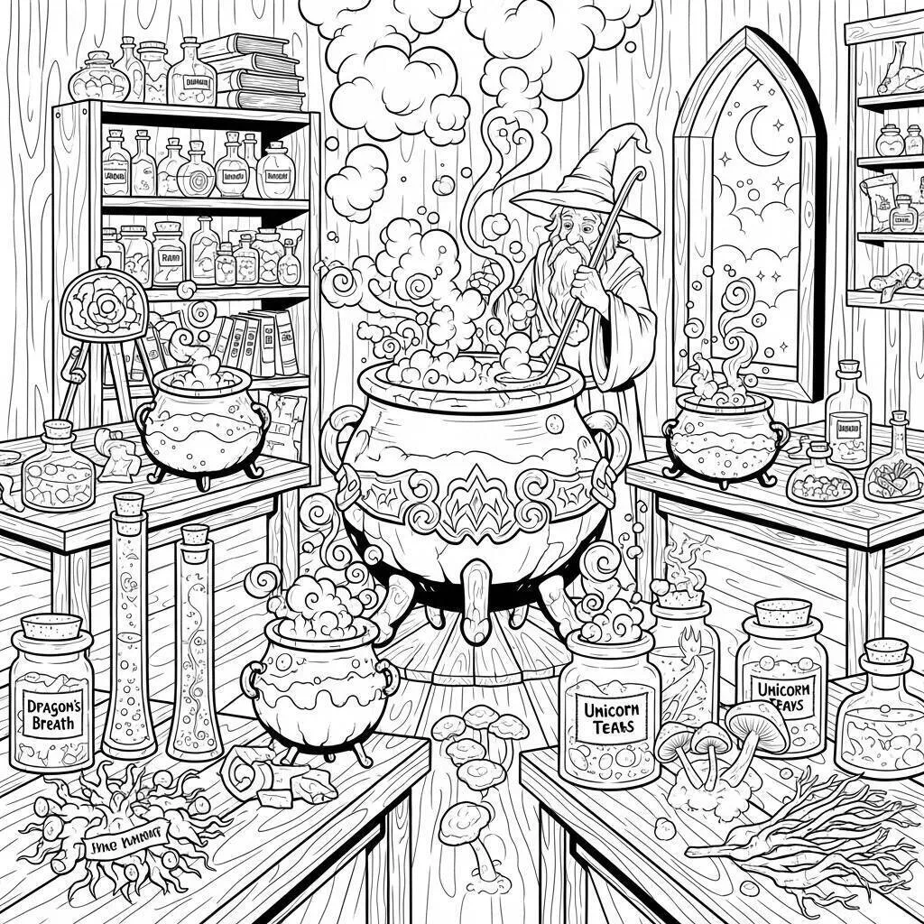 Desenho de Poções para Colorir