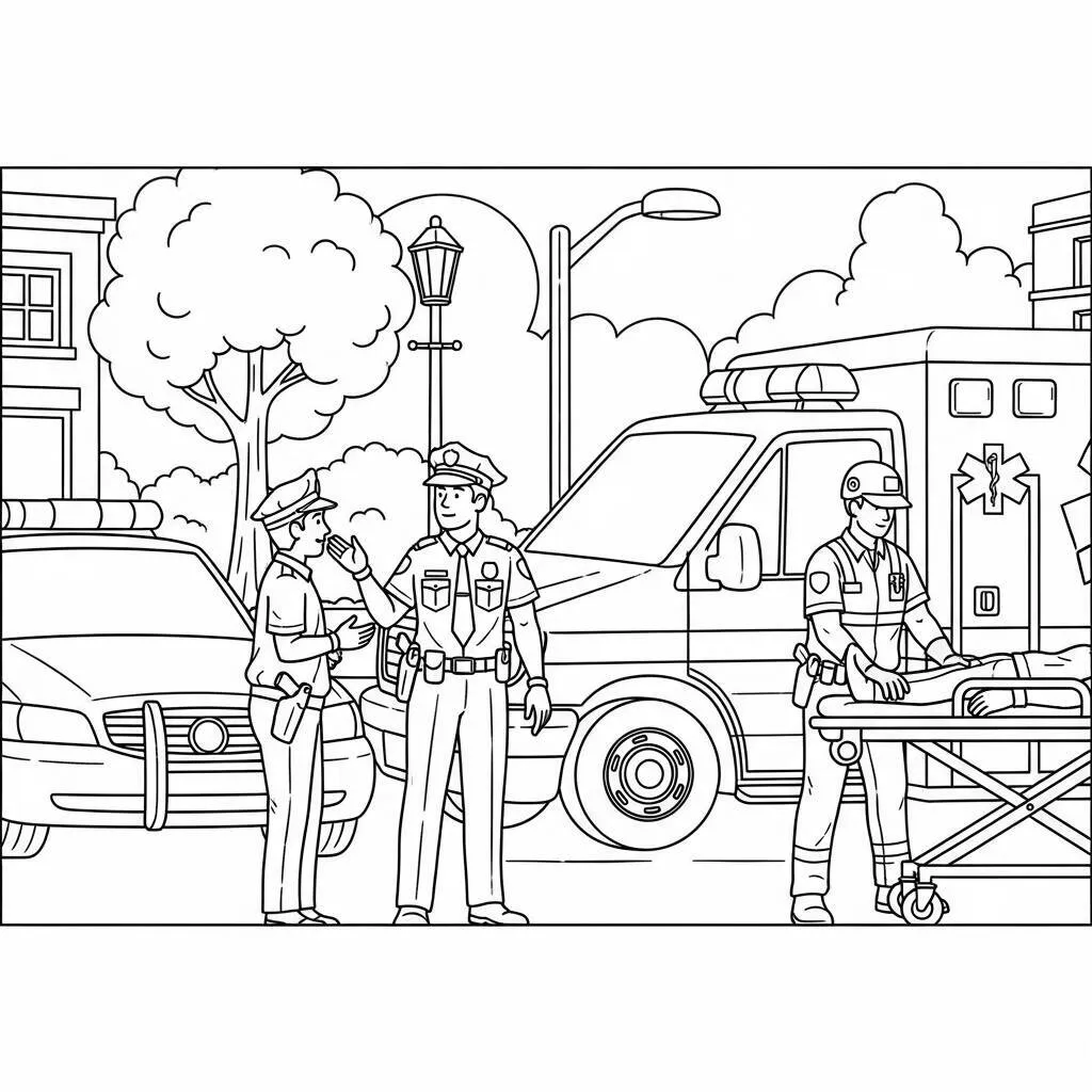 Desenho de Polícia e Ambulância para Colorir