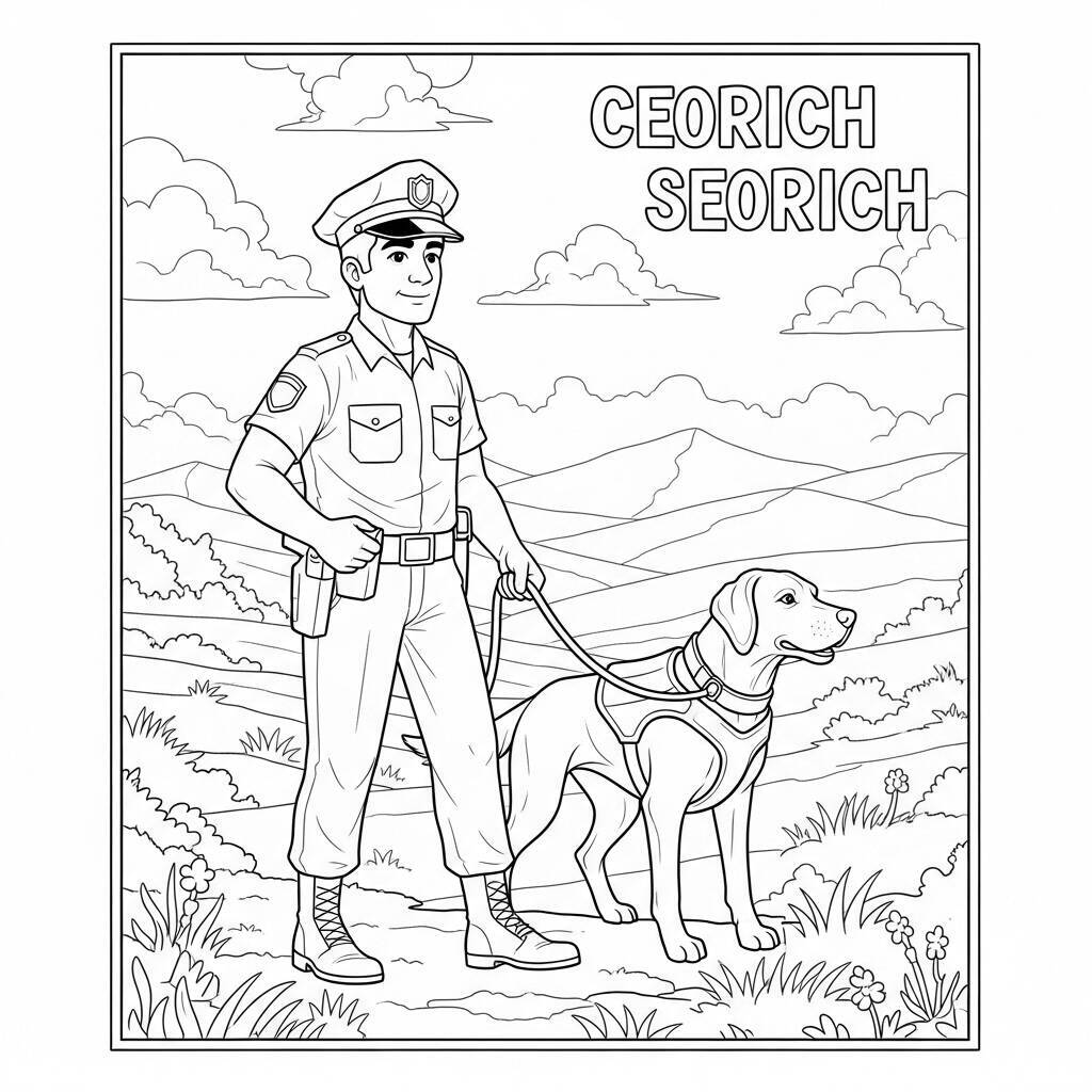 Desenho de Polícia e Cão de Busca para Colorir