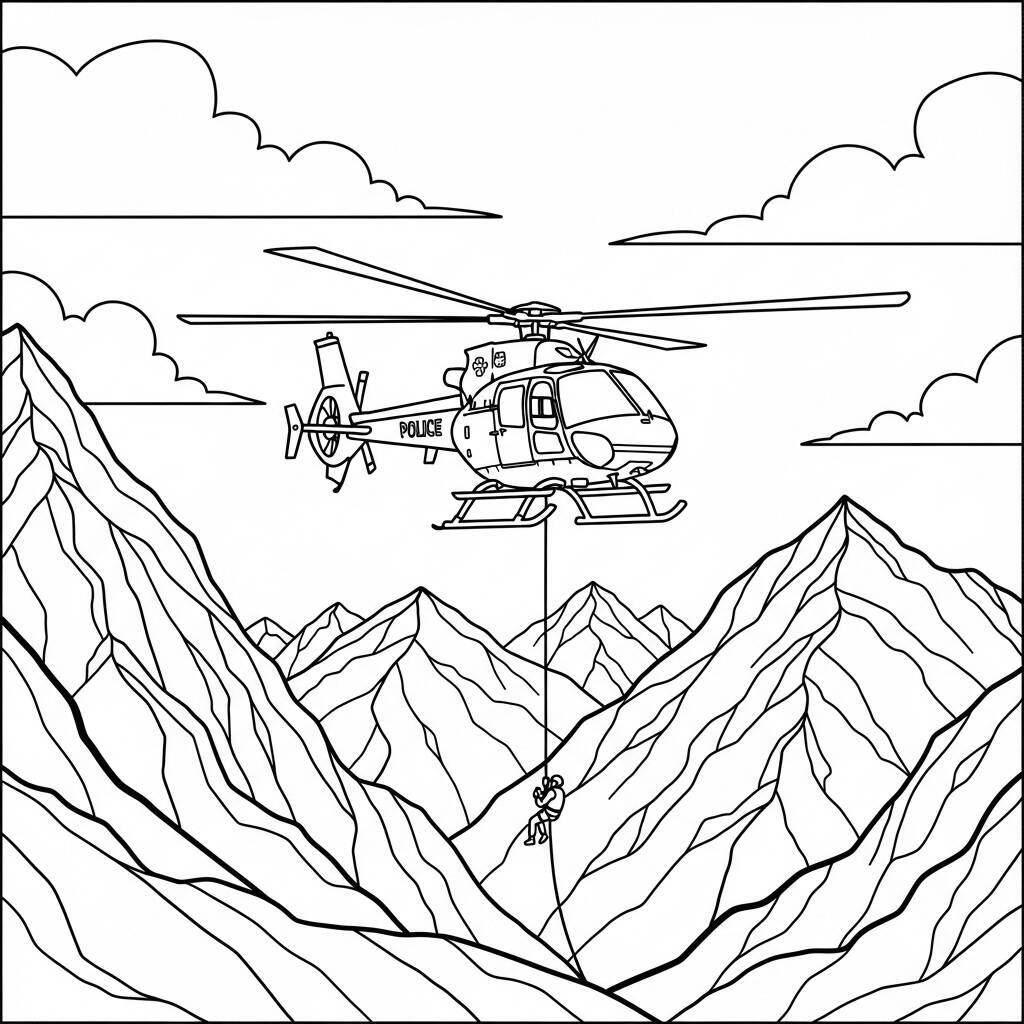 Desenho de Polícia e Helicóptero de Resgate para Colorir