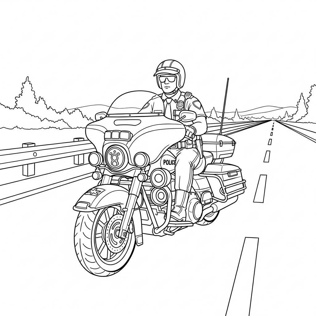 Desenho de Polícia e Motocicleta para Colorir